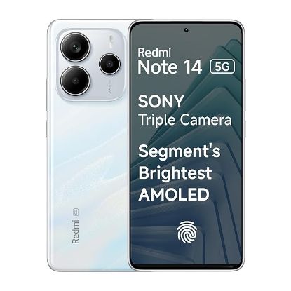 Picture of Redmi Note 14 5G (Mystique White, 8GB RAM 128GB Storage) | Global Debut MTK Dimensity 7025 Ultra | 2100 nits Segment Brightest 120Hz AMOLED | 50MP Sony LYT 600 OIS+EIS Triple Camera